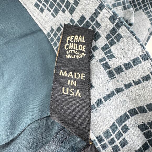Feral Childe Made in USA Kepler Pant‎ Mars Rover Print Teal Hemp Blend Medium - Picture 5 of 7
